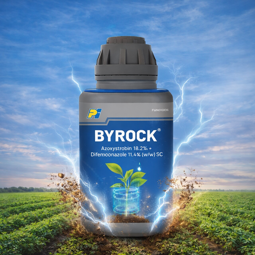 Byrock Fungicide – Azoxystrobin 18.2% + Difenoconazole 11.4% SC
- PI INDUSTRIES
