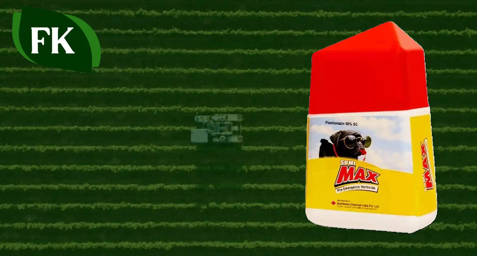 Red and yellow pesticide bottle.